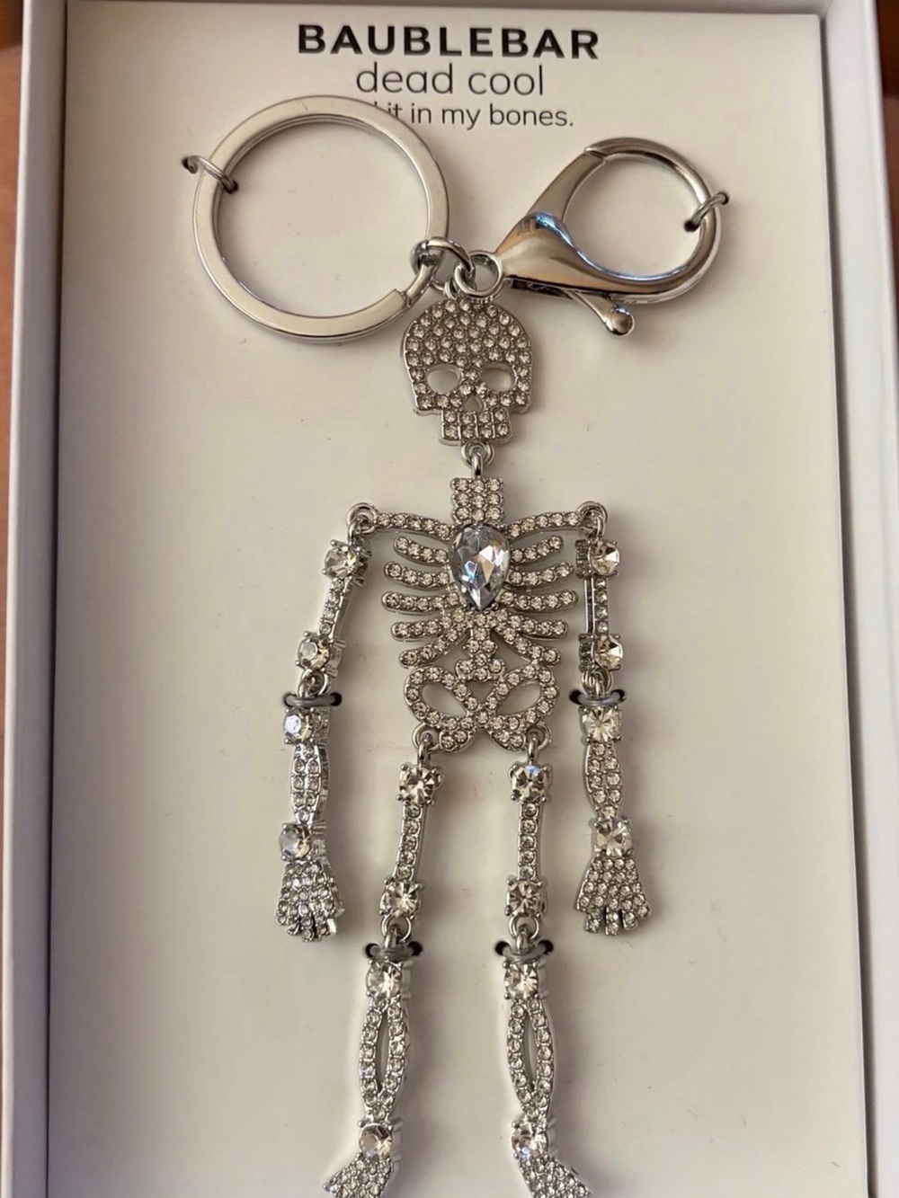 BaubleBar Silver Crystal Skeleton Key Charm